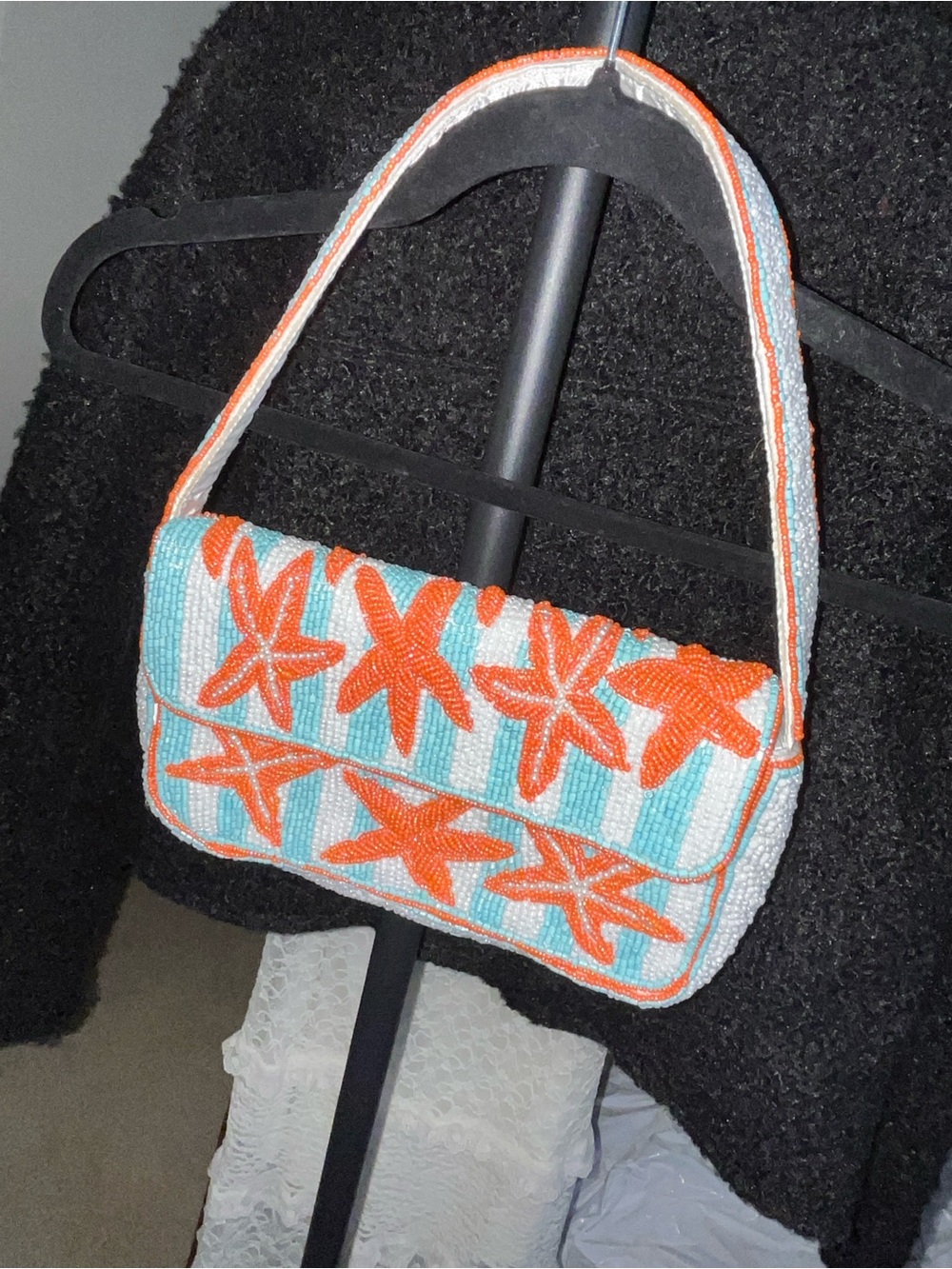 Primark Orange and Light Blue Beaded Starfish Mini Shoulder Bag
